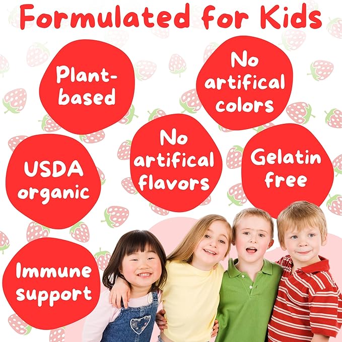 Kids Probiotics Gummies – Daycare Formulated Immunity Gummies - Immune System Boost & Improved Regularity - Plant-based Organic, 2.5 Billion CFU - DE111 Bacillus Subtilis - Strawberry – 1 Month Supply