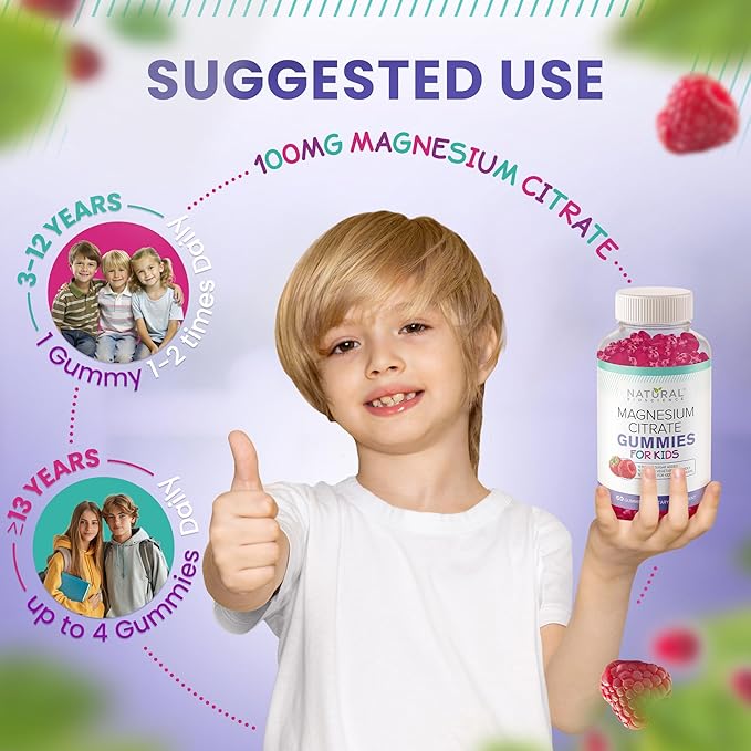 Sugar Free Magnesium Gummies for Kids 100mg - Chewable Magnesium Supplement, Calm & Sleep Support, Anti-Stress, Bone Health, Muscle Relaxation, Non-GMO Gluten-Free, All Natural 90 Vegan Gummies