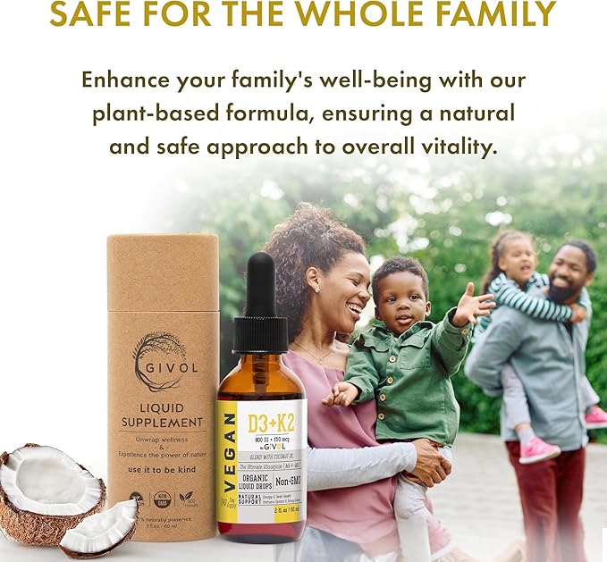 Vitamin D3 + K2 Liquid Drops (MK4 & MK7) Organic Fractionated Coconut Oil, Plant-Based, Gluten-Free, Dairy-Free, Soy-Free, Nut-Free - High Potency, Derived from Lichen & Natto, 2oz 240 Days Supply