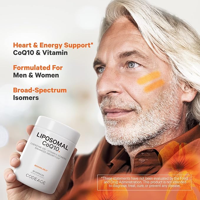 Codeage Liposomal CoQ10 Supplement - 125 mg Coenzyme Q10 with Vitamin E Isomers Tocopherols - 2-Month Supply - 1 Capsule Per Serving - Liposomal Delivery - Vegan, Non-GMO, Gluten-Free - 60 Capsules