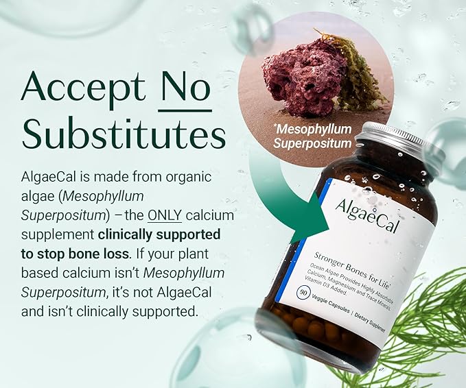 ALGAECAL - Plant Based Calcium Supplement with 13 Bone Supporting Minerals + Vitamin D3 (1000 IU) clinically Shown to Stop Bone Loss. Organic Calcium (750 mg), 90 Veggie Caps, 3 Month Supply
