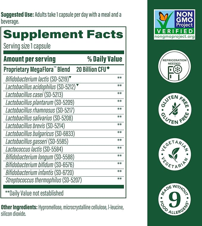 MegaFood MegaFlora Probiotic - Probiotics for Women Digestive Health - Immune Support Supplement - 20 Billion CFU - 14 Strains - Non-GMO - Vegetarian - 90 Mini Capsules (90 Servings)