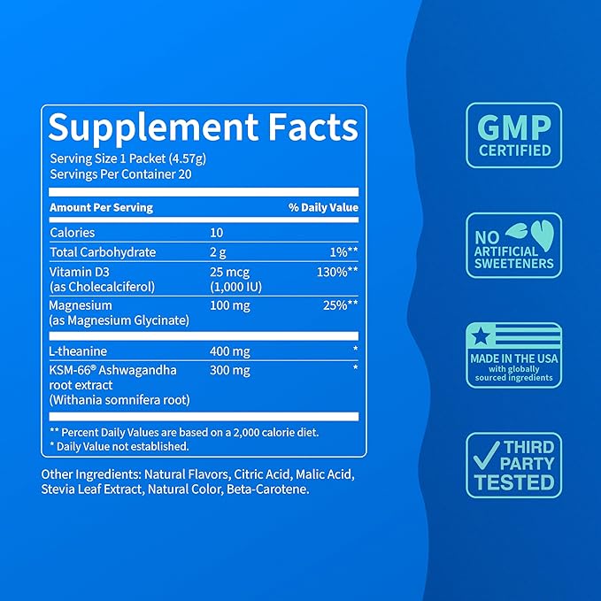 Supercalm Drink Mix - Ashwagandha KSM 66, Magnesium Glycinate & L-Theanine Supplement - Ashwagandha Root Extract - Focus and Relaxation Support (20 Travel Packets) - Cherry Limeade