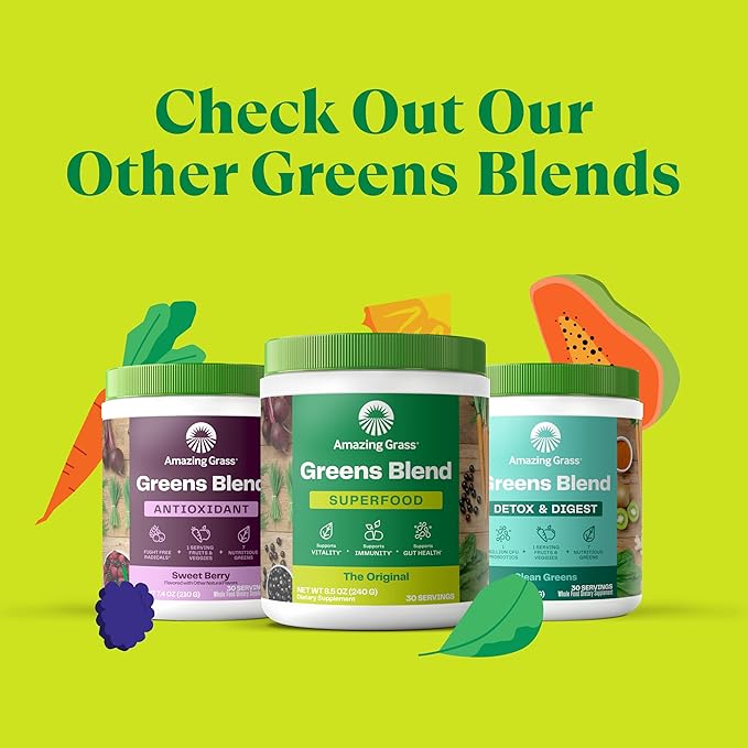 Amazing Grass Greens Superfood Powder: Greens Powder with Digestive Enzymes & Probiotics, Organic Spirulina, Chlorella, and Beet Root Powder, Original, 60 Servings