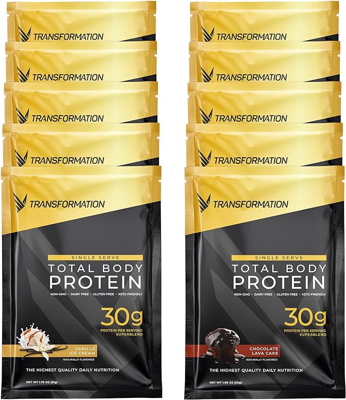 Transformation Protein Super Blend | Egg White, Collagen Peptides, and Plant Protein | 15 Billion CFU Probiotics | Digestive Enzymes | MCT Oil | Low Carb Shake for Men & Women | Variety, 10 pack