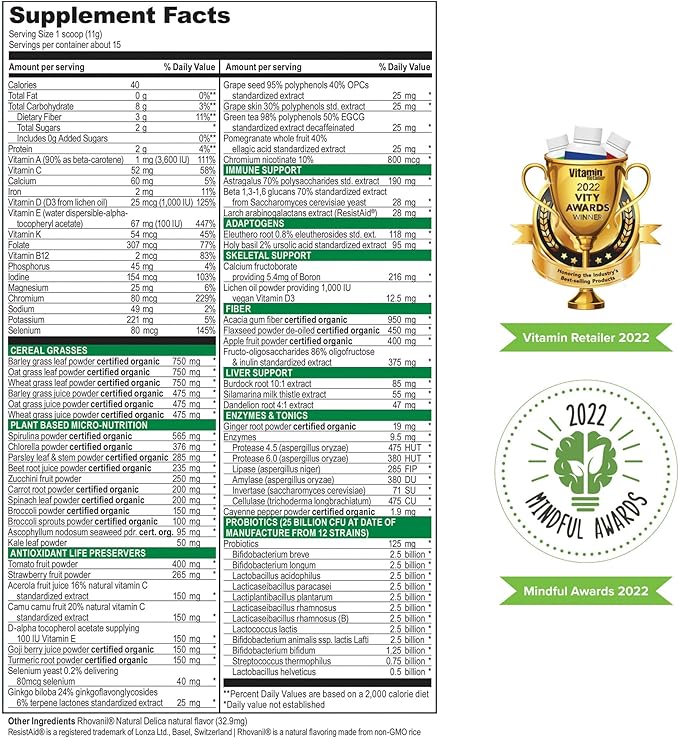 Vibrant Health, Green Vibrance, Vegan Superfood Powder, 15 Servings