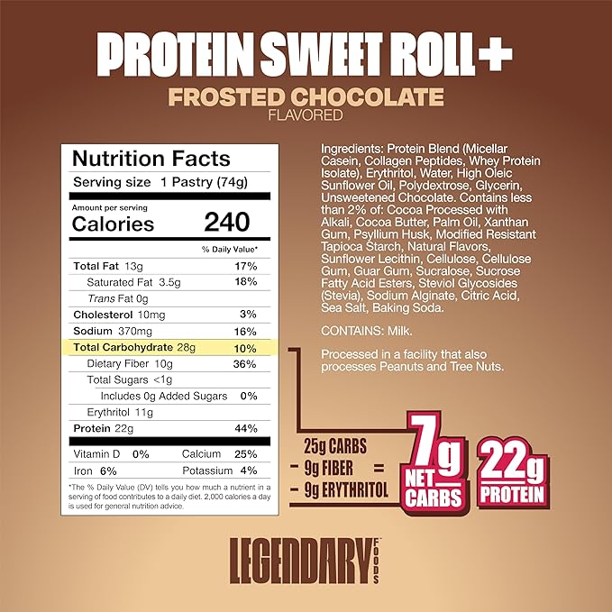 Legendary Foods 22 gram High Protein Sweet Roll+ Bars Premium Boosted - Low Carb Meal Replacement Snack Bar - 10 Gluten Free Protein Snacks - Healthy Keto Snack Box - Low Sugar Diabetic Friendly
