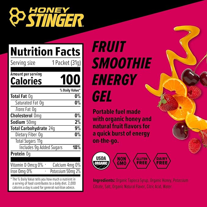 Honey Stinger Energy Gel Variety Pack | 5 Packs Each of Gold and Organic Fruit Smoothie | Gluten Free & Caffeine Free | For All Exercises | Sports Nutrition for Home & Gym, Pre and Mid Workout