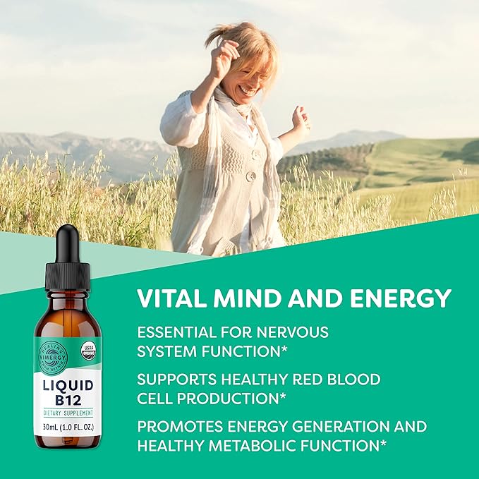 Vimergy Liquid B12 – Fast-Absorbing Brain Support – Energy Support Supplement – USDA Certified Organic, Vegan, Non-GMO – 30 Servings (30 mL)