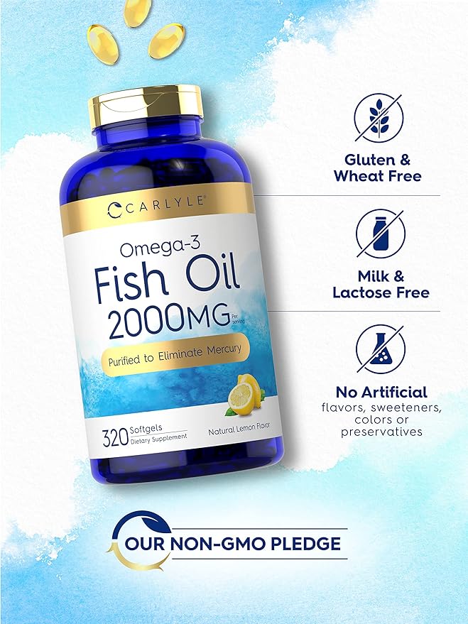 Carlyle Fish Oil Supplements | 2000mg | 320 Softgels | EPA & DHA | 600mg Total Omega-3 | Non-GMO, Gluten Free Pills
