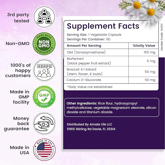 Women’s DIM Complex 150mg - Bioperine Estrogen Balancing Pills for Menopause & Hot Flashes Relief Support Hormonal Acne Powerful Supplement - 60 Capsules - Made in USA