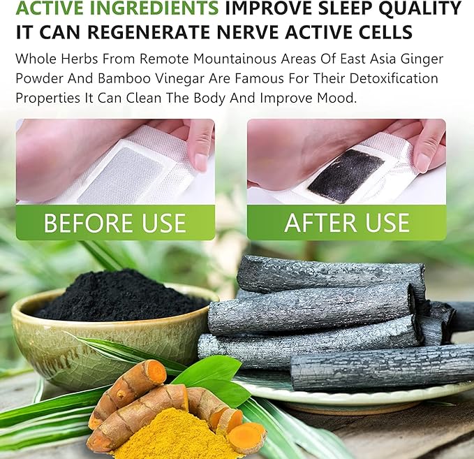 20PCS Natural Bamboo Ginger Powder Foot Pads for Foot Care, Deep Cleansing, Relaxation, Sleep Aid
