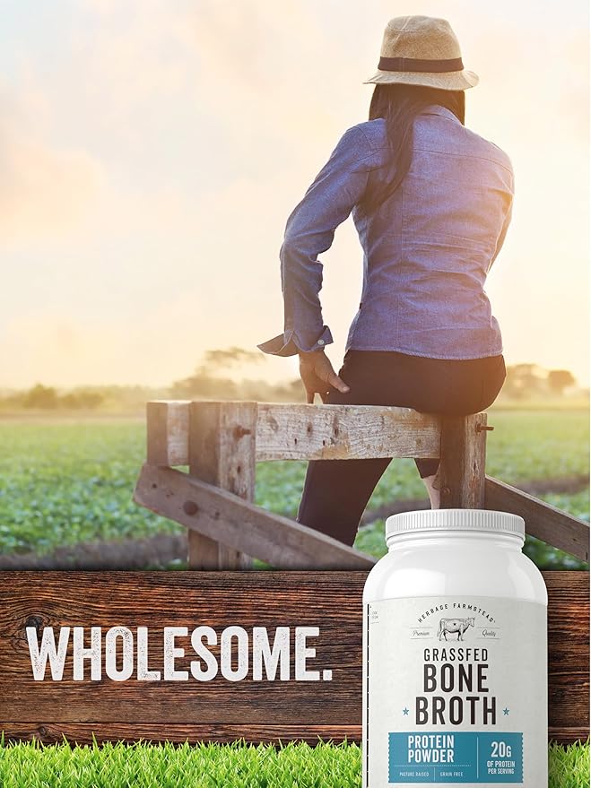Carlyle Grass Fed Bone Broth Protein Powder | 35.2 oz (2.2lb) | 20g Protein | Pasture Raised, Grain Free Supplement | Non-GMO & Gluten Free | by Herbage Farmstead