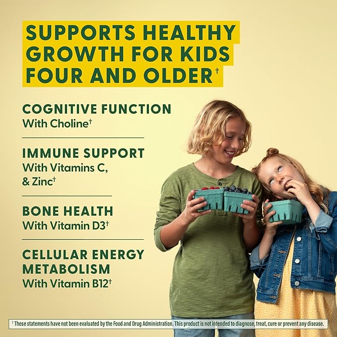 MegaFood Kids Multivitamin Gummies - Kids Vitamins - Age 4+ with Vitamin C, Vitamin D, Zinc, Choline, and Real Fruit - Brain & Immune Support - Berrylicious Flavor - 60 Gummies (30 Servings)
