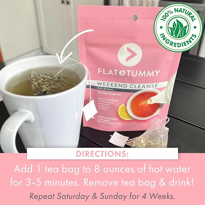 Flat Tummy Weekend Cleanse Tea - 30 Day Program - All Natural Colon Cleanse w/Senna and Dandelion Root, Provides Bloating Relief for Women - Detox Cleanse for Digestion Support and Gas Relief