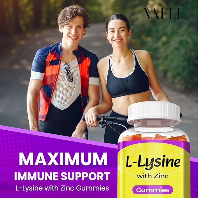 L Lysine Gummies 1000mg with Zinc - Supports Skin, Lip, Vegan, Gluten Free, 60 Chewable L-Lysine for Adults, Vitamins Tissue Health & Immune System, Amino Acid & Complex Supplements, Non-GMO
