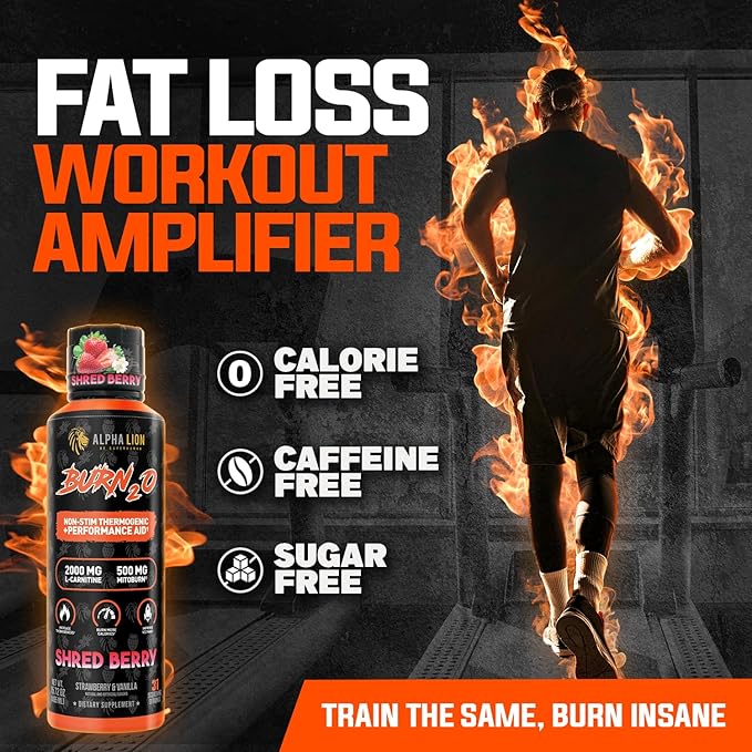 ALPHA LION Burn 20 L-Carnitine Liquid 2000mg, Premium Liquid Fat Burner & Pre-Workout Supplement for Men & Women - Natural Energy & Metabolism Booster for Weight Loss - ShredBerry