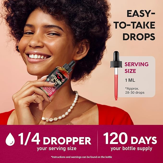 USDA Organic Vitamin B12 Sublingual Drops - 5000 mcg Liquid Vegan Methylcobalamin - Energy Boost, Focus & Mood, Metabolism & Brain Health Support - Maximize Absorption - 4 Month Supply, 4 fl oz