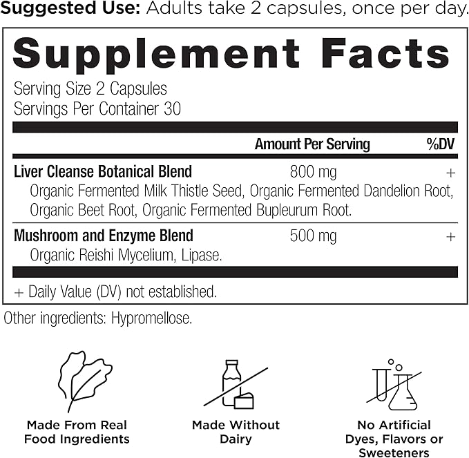 Ancient Nutrition Liver Detox Supplement, Ancient Herbals Liver Cleanse with Milk Thistle, Dandelion Root & Reishi for Optimal Liver Support, 1300mg, Gluten Free, 60 Count