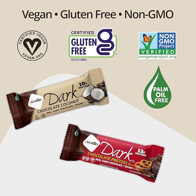 NuGo Dark Variety - Mint Chocolate Chip 12 Bars & Chocolate Chocolate Chip 12 Bars, 12-13g Protein Bar, Vegan, Gluten Free, Non-GMO, Kosher Pareve, 24 Count