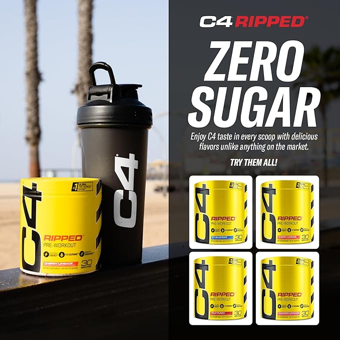 Cellucor C4 Ripped Pre Workout Powder Fruit Punch - Creatine Free + Sugar Free Preworkout Energy Supplement for Men & Women - 150mg Caffeine + Beta Alanine + Weight Loss - 30 Servings