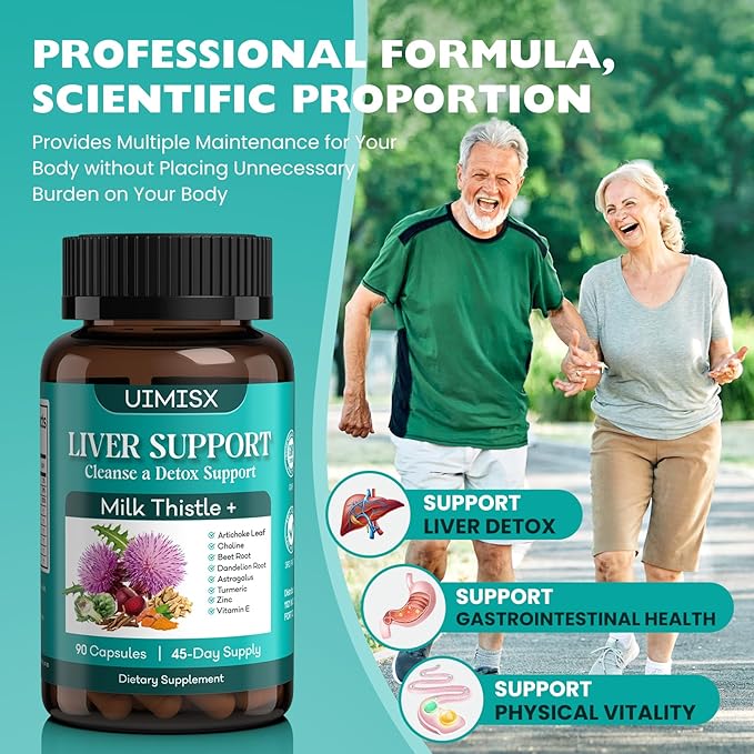 Milk Thistle Supplement - Liver Detox Cleanse Formula Herbal Liver Support with Milk Thistle, Dandelion Root, Artichoke, Turmeric, Astragalus for Liver Health, 90 Capsules
