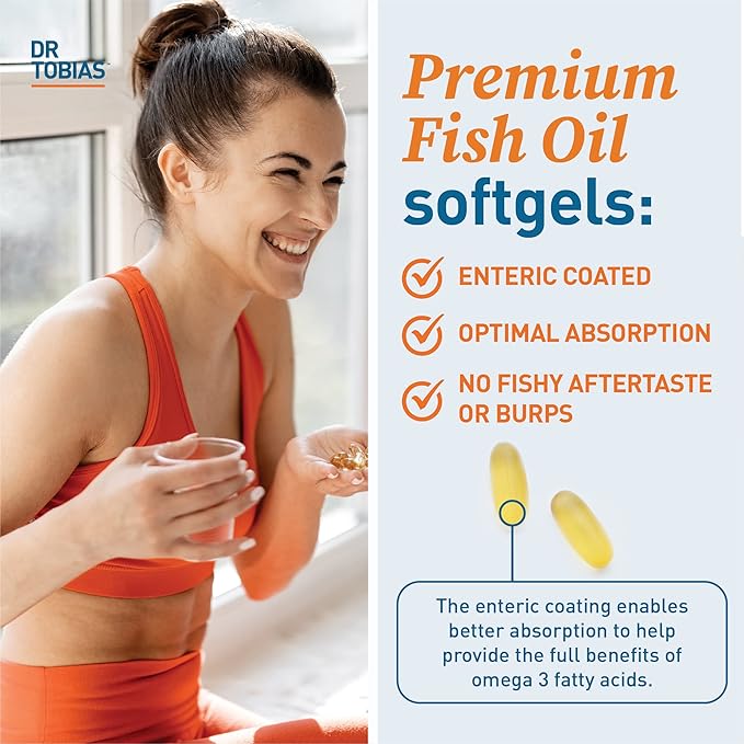 Dr. Tobias Omega 3 Fish Oil, 2000mg Triple Strength with 800mg EPA 600mg DHA Per Serving, Fish Oil Omega 3 Supplements for Heart, Brain & Immune Support, 60 Softgels, 30 Servings