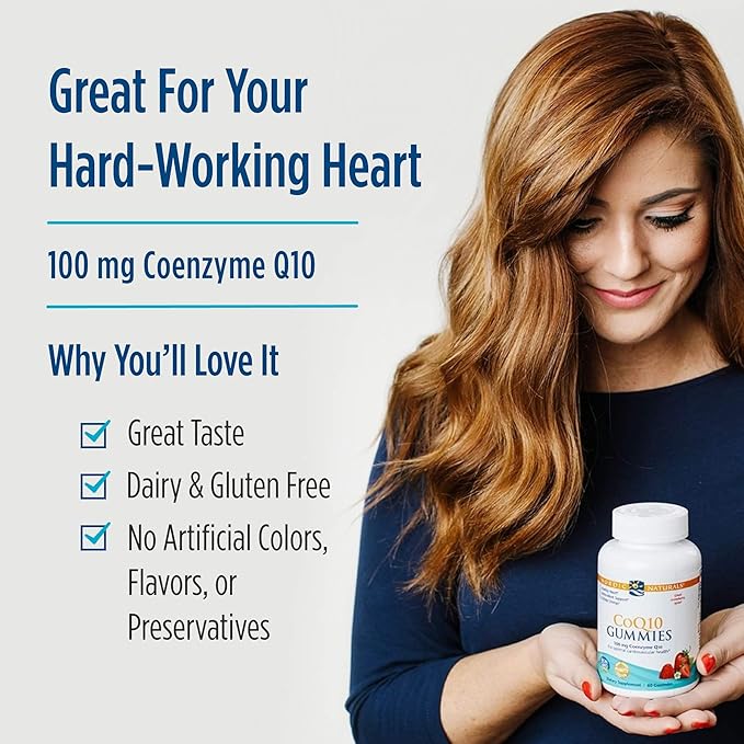 Nordic Naturals CoQ10 Gummies, Strawberry - 60 Gummies - 100 mg Coenzyme Q10 (CoQ10) - Great Taste - Heart Health, Cellular Energy Production, Antioxidant Support - Non-GMO, Vegan - 60 Servings