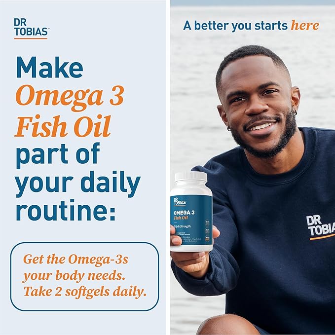 Dr. Tobias Omega 3 Fish Oil, 2000mg Triple Strength with 800mg EPA 600mg DHA Per Serving, Fish Oil Omega 3 Supplements for Heart, Brain & Immune Support, 90 Softgels, 45 Servings