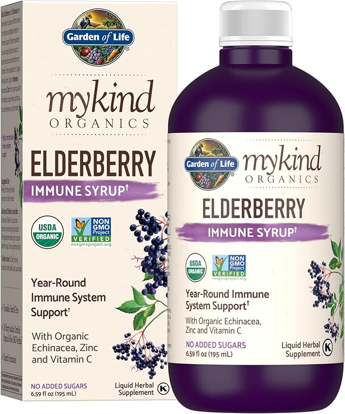 Garden of Life Organics Plant-Based Elderberry Immune Syrup 6.59 fl oz & Organics Elderberry Gummies for Adults & Kids