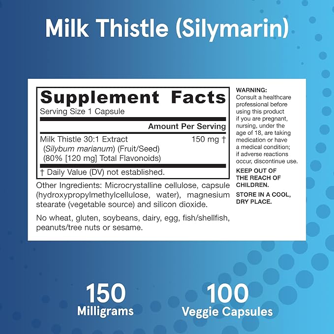 Jarrow Formulas Milk Thistle 150 mg - Antioxidant Supporting Immune Response, Liver Function & Glutathione - Up to 100 Servings (Veggie Capsules), Pack of 12