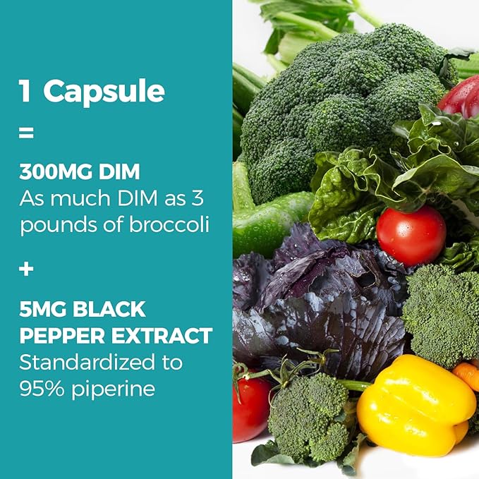 DIM Supplement for Women & Men, Estrogen Metabolism, Hormone Balance & Menopause Support, DIM 300 mg with Black Pepper Extract, High Absorption, 120 Capsules