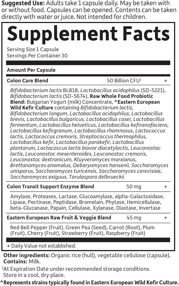 Garden of Life RAW Probiotics Colon Care Shelf Stable - 50 Billion CFU Guaranteed Through Expiration - Once Daily - Certified Non-GMO & Gluten Free - No Refrigeration, 30 Vegetarian Capsules