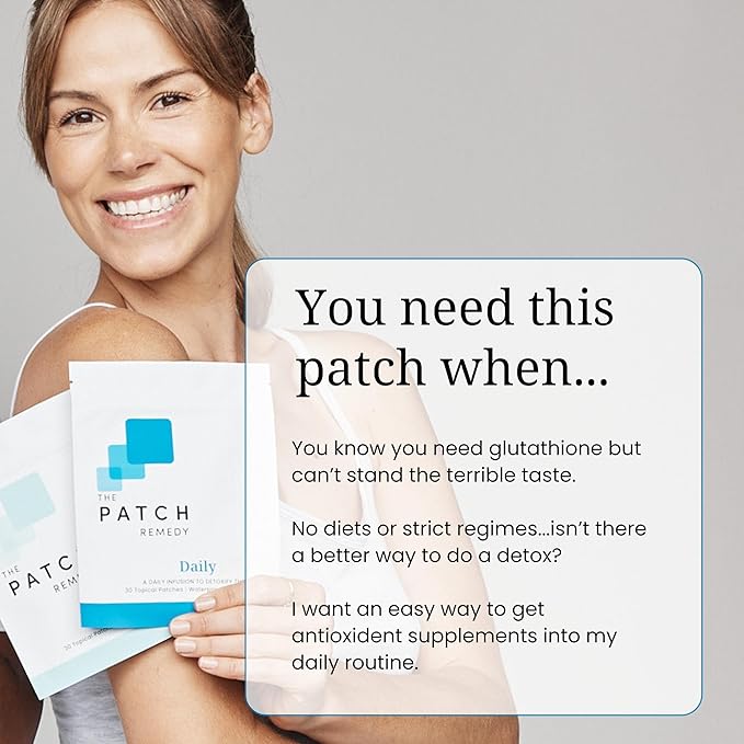 The Patch Remedy Daily Glutathione Patch - 30 Topical Glutathione Patches Plus NAC with Glutathione (Antioxidant) and N-Acetyl-Cysteine, Skin Sticker Cleanse Patch Transdermal