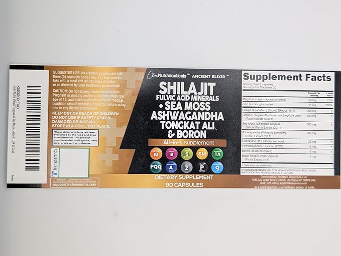 Clean Nutraceuticals Shilajit Supplement for Men with Sea Moss, Tongkat Ali, Ashwagandha, Boron, Zinc, CoQ10, PQQ - Fulvic Acid Capsules - Energy Support - 90 Count - Resin, Gummy & Powder Alternative