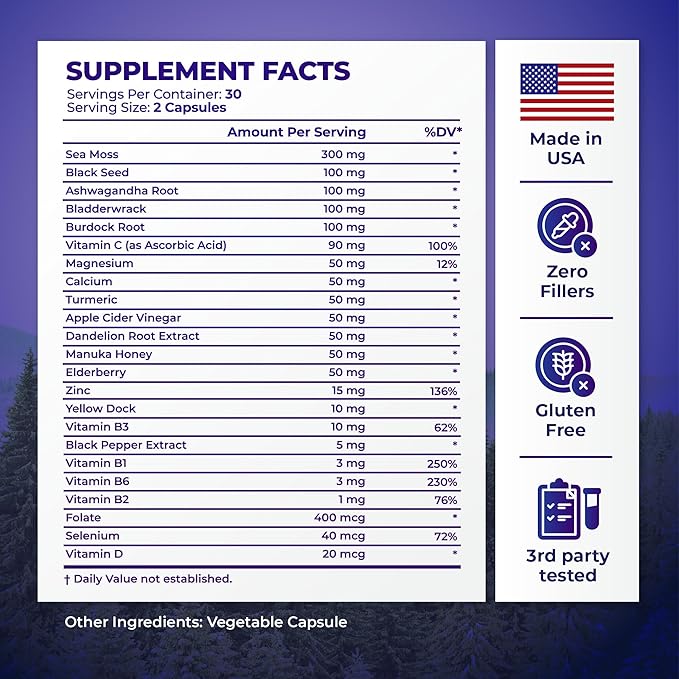 Alpha Tribe Multivitamin for Men with Seamoss Black Seed Oil Ashwagandha Burdock Root, Turmeric Bladderwrack, Vitamin C, Elderberry, Manuka, Yellow Dock | Daily Men's Vitamins and Minerals Supplement