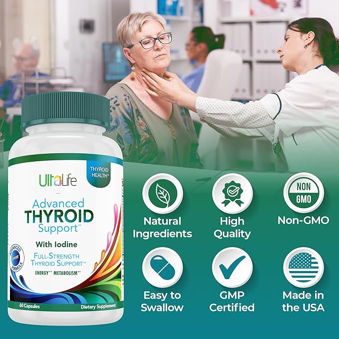 Daily Thyroid Boost Advanced Formula with Iodine Ashwagandha Vitamin B12 Zinc and Selenium for Energy Metabolism and Focus 60 Capsules