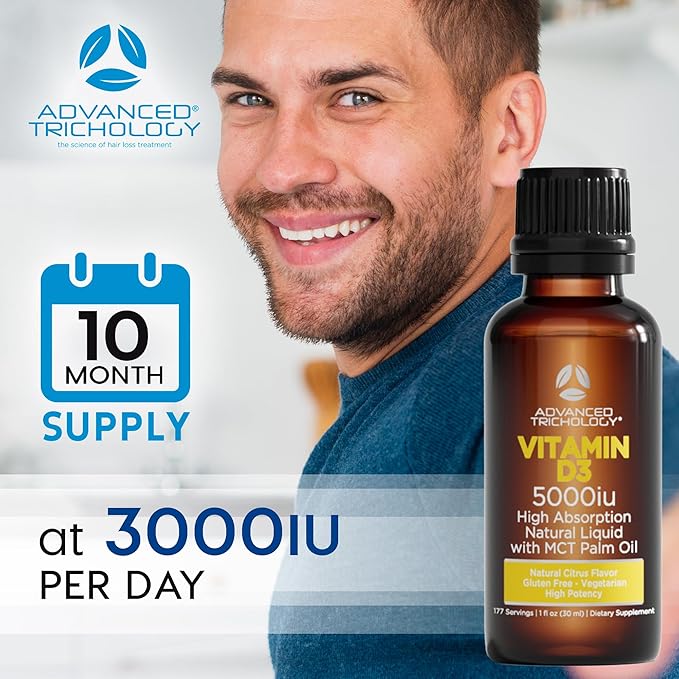 Advanced Trichology Vegetarian Liquid Vitamin D3-5000 iu High Absorption - 1000 iu per Drop - 6 Month Supply - Gluten Free 365 VIT D
