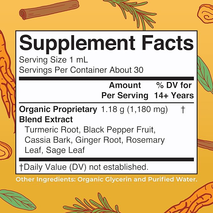USDA Organic Turmeric Gold Liquid Drops by MaryRuth's | Herbal Blend | Turmeric Curcumin | Black Pepper | Cassia Cinnamon Bark | Ginger Root | Immune Support | Non-GMO Project Verified | Vegan | 1oz