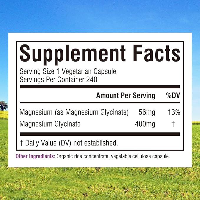 Innate Vitality Magnesium Glycinate 400mg, Non Buffered & High Absorption Magnesium Supplement for Sleep, Relaxation, Muscle & Bone Health for Men & Women, Non-GMO, No Gluten, 240 Vegan Capsules