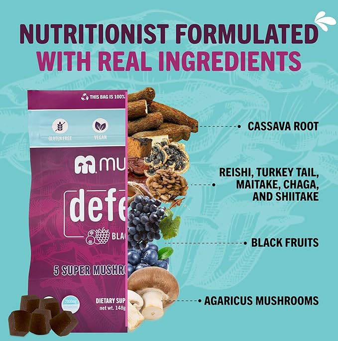 Mushie 100% Organic 5 Super Mushroom Complex Gummies - 2000mg Reishi, Turkey Tail, Maitake, Chaga & Shiitake Blend - Gut Health & Immune Support with Vitamin D - Vegan, Gluten-Free - 60 Count