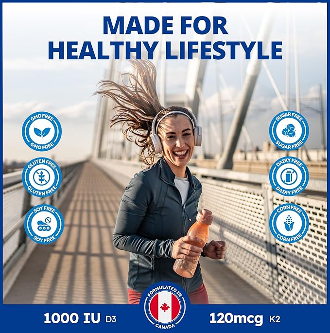 CanPrev D3 & K2 Vitamins 120 Softgels, 120-Day Supply, 1000IU Vitamin D3 & 120mcg K2, Supports Strong Bones, Teeth & Heart Wellness, Easy-to-Absorb with Organic Coconut Oil, No GMO, Gluten, Soy, Dairy