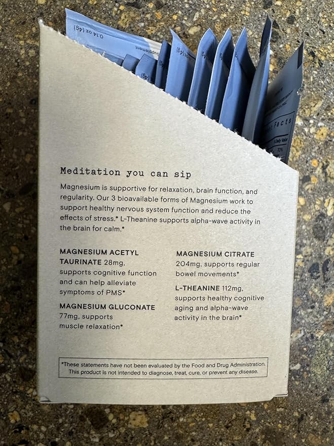 Moon Juice - Magnesi-Om, Blue Lemon - Sticks (18 Servings) - Support Brain Health, Rest - Magnesium Powder - L-Theanine - Regularity - Compostable - 100% Traceable - Vegan, Non GMO - 0.14oz