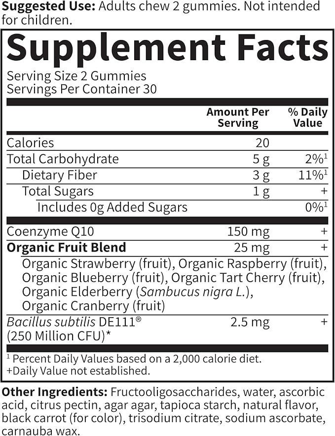 CoQ10 Gummies 150 mg, Coenzyme Q10 for Heart Health, Energy Production & Healthy Aging + Prebiotics & Probiotics for Digestion, Vitamin Code Non-GMO, Gluten-Free, 60 Strawberry Gummies, 30 Day Supply