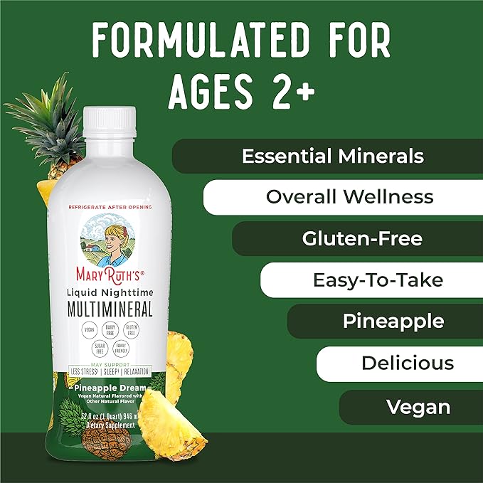 MaryRuth's Liquid Nighttime Multimineral | Sugar Free | Calm Magnesium Citrate | NO Melatonin | Calcium Magnesium Zinc | Muscle Relaxation | Available in 4 Flavors | Vegan | Gluten Free | 32 Servings