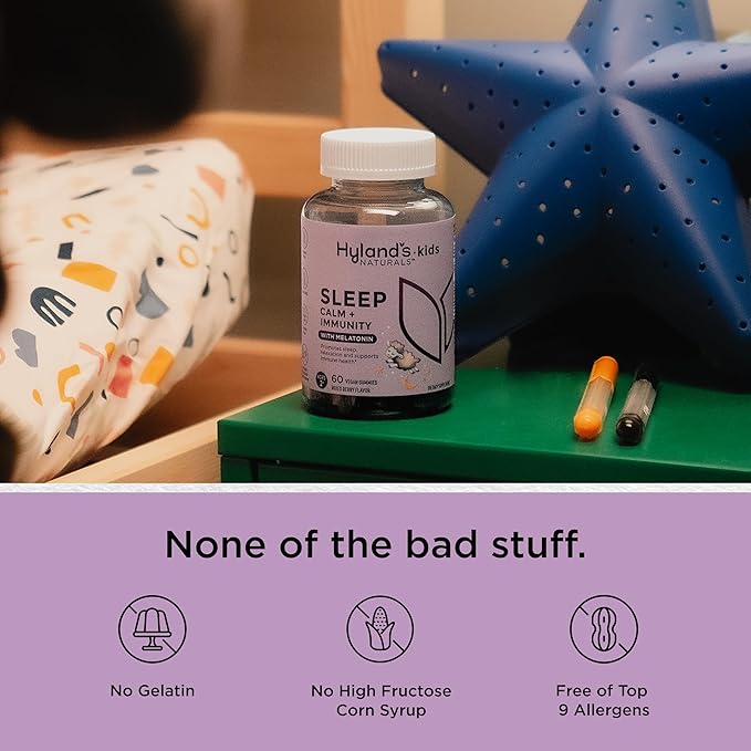 Hyland's Kids Sleep Aid, Calm and Immune Support, with Melatonin Sleep Aid Gummies, Helps with Sleeplessness and Restlessness, with Chamomile and Elderberry, 60 Vegan Gummies