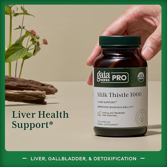 Gaia Herbs Pro Milk Thistle 1000 - Liver Health Support Supplement* - Liver Cell Health Supplement* with Silactive Milk Thistle Fruit Extract - 120 Capsules (30 Servings)