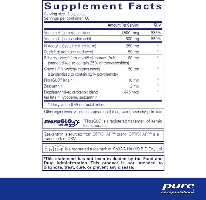 Pure Encapsulations Macular Support Formula | Hypoallergenic Supplement with Enhanced Antioxidant Formula for Healthy Eyes* | 120 Capsules