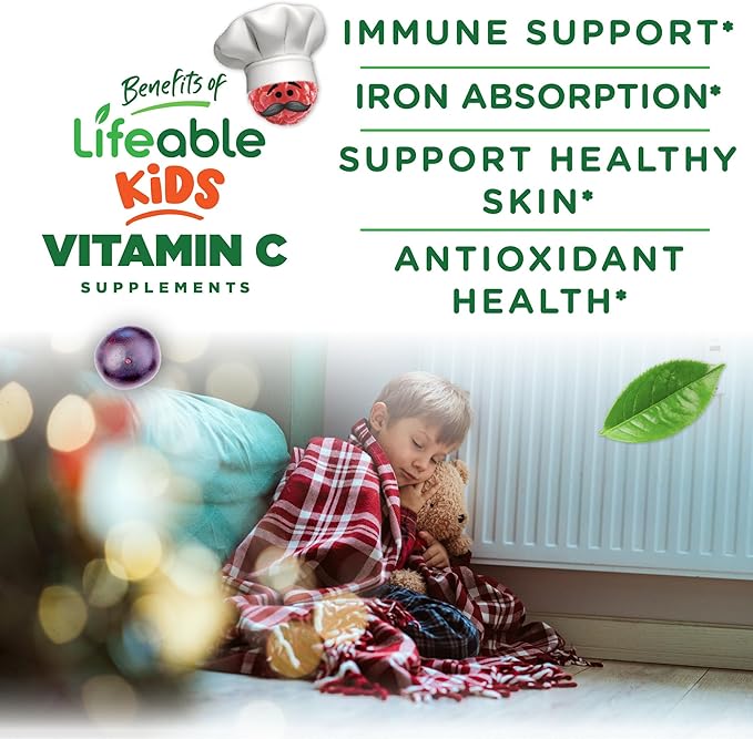 Lifeable Kids Vitamin C Gummies | 250mg | Great Tasting VIT C | Vegan GMO-Free Vitamin C Chewable | for Immune Support | 90 Gummies