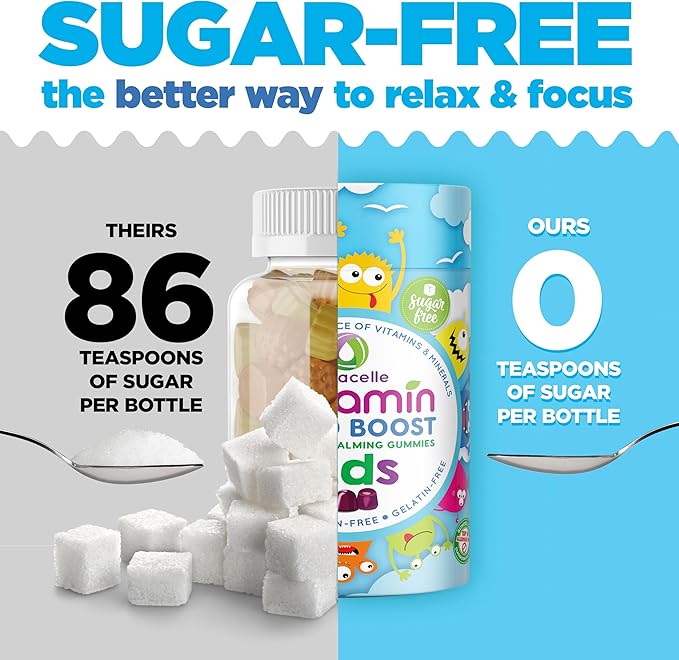 NUTRAMIN Kids Mood Boost Vegam Vitamin Gummy: Calming Magnesium Citrate Supplement for Children with Ashwagandha & Vitamin B Complex to Relax & Focus - Sugar-Free, Allergy-Safe, Non-GMO 90 ct